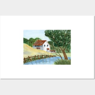 Lake House Watercolor Painting Posters and Art